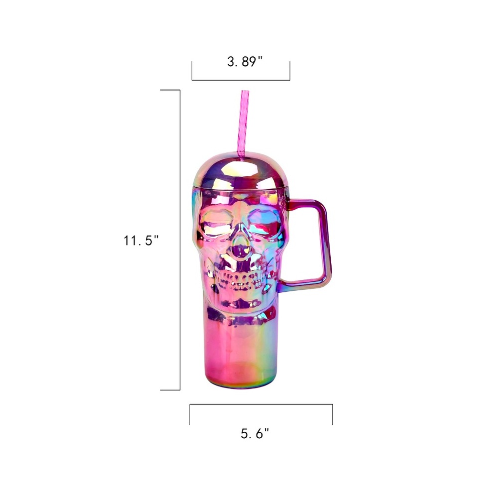 Iridescent Skull Tumbler with Straw - Picture 5 of 6